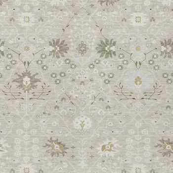 9' X 12' Beige Brown And Green Oriental Washable Indoor Outdoor Area Rug