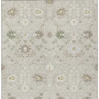 10' X 14' Beige Brown And Green Oriental Washable Indoor Outdoor Area Rug