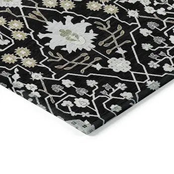 9' X 12' Black Ivory And Gray Oriental Washable Indoor Outdoor Area Rug