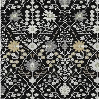10' X 14' Black Ivory And Gray Oriental Washable Indoor Outdoor Area Rug