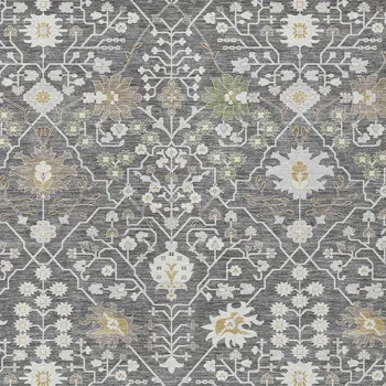 3' X 5' Charcoal Ivory And Green Oriental Washable Indoor Outdoor Area Rug
