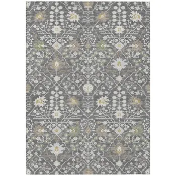 8' X 10' Charcoal Ivory And Green Oriental Washable Indoor Outdoor Area Rug