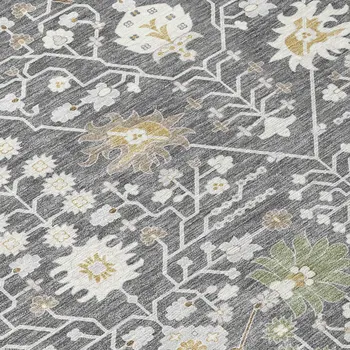 9' X 12' Charcoal Ivory And Green Oriental Washable Indoor Outdoor Area Rug