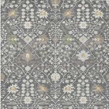 10' X 14' Charcoal Ivory And Green Oriental Washable Indoor Outdoor Area Rug
