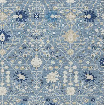 3' X 5' Denim Blue Ivory And Beige Oriental Washable Indoor Outdoor Area Rug