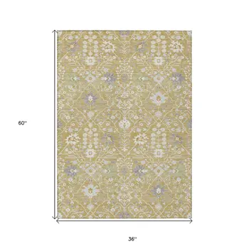 3' X 5' Gold Ivory And Gray Oriental Washable Indoor Outdoor Area Rug