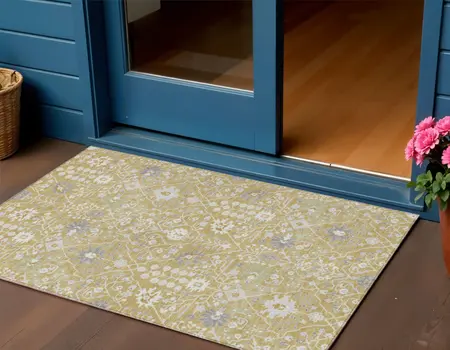 3' X 5' Gold Ivory And Gray Oriental Washable Indoor Outdoor Area Rug