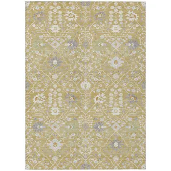 3' X 5' Gold Ivory And Gray Oriental Washable Indoor Outdoor Area Rug