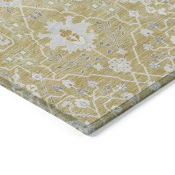 3' X 5' Gold Ivory And Gray Oriental Washable Indoor Outdoor Area Rug
