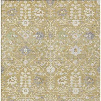 3' X 5' Gold Ivory And Gray Oriental Washable Indoor Outdoor Area Rug