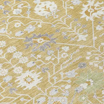3' X 5' Gold Ivory And Gray Oriental Washable Indoor Outdoor Area Rug