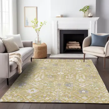 3' X 5' Gold Ivory And Gray Oriental Washable Indoor Outdoor Area Rug