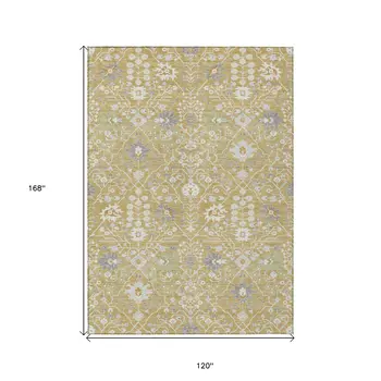 10' X 14' Gold Ivory And Gray Oriental Washable Indoor Outdoor Area Rug