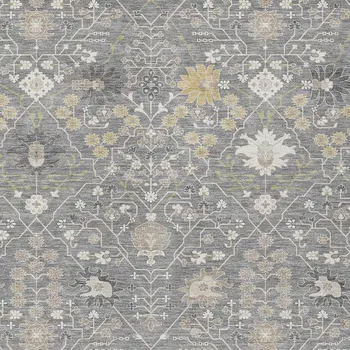 8' X 10' Gray Gold And Ivory Oriental Washable Indoor Outdoor Area Rug