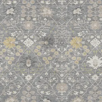 10' X 14' Gray Gold And Ivory Oriental Washable Indoor Outdoor Area Rug