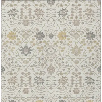 3' X 5' Ivory Beige And Gray Oriental Washable Indoor Outdoor Area Rug