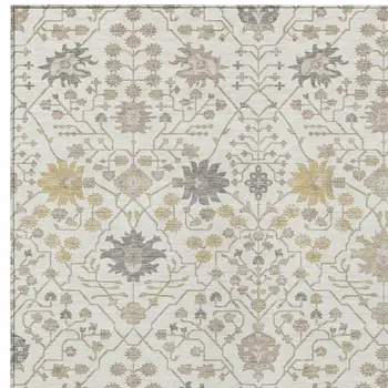5' X 8' Ivory Beige And Gray Oriental Washable Indoor Outdoor Area Rug