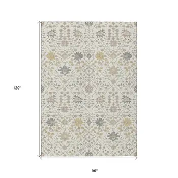 8' X 10' Ivory Beige And Gray Oriental Washable Indoor Outdoor Area Rug
