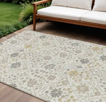 8' X 10' Ivory Beige And Gray Oriental Washable Indoor Outdoor Area Rug