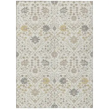 8' X 10' Ivory Beige And Gray Oriental Washable Indoor Outdoor Area Rug