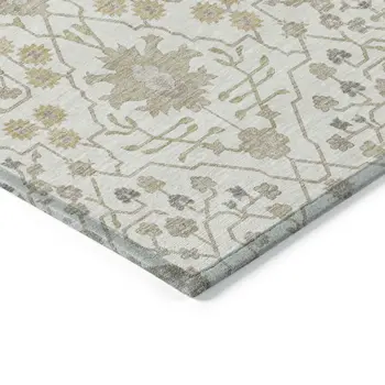 10' X 14' Ivory Beige And Gray Oriental Washable Indoor Outdoor Area Rug