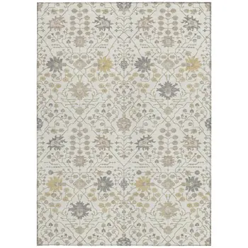 10' X 14' Ivory Beige And Gray Oriental Washable Indoor Outdoor Area Rug
