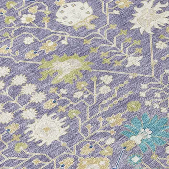 8' Lavender Blue And Green Round Oriental Washable Indoor Outdoor Area Rug
