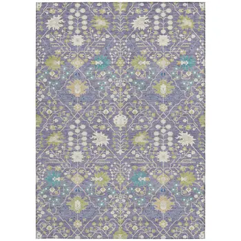 8' X 10' Lavender Blue And Green Oriental Washable Indoor Outdoor Area Rug
