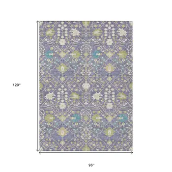 8' X 10' Lavender Blue And Green Oriental Washable Indoor Outdoor Area Rug
