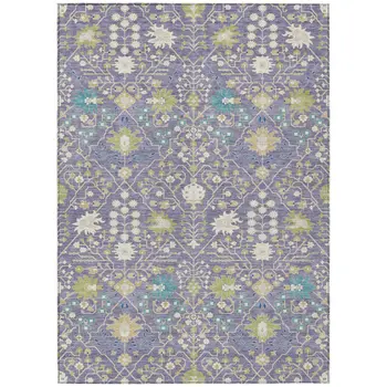 8' X 10' Lavender Blue And Green Oriental Washable Indoor Outdoor Area Rug