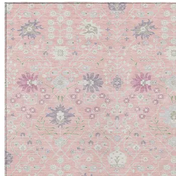 3' X 5' Pink Purple And Gray Oriental Washable Indoor Outdoor Area Rug