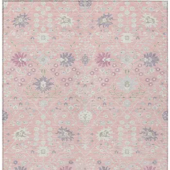 5' X 8' Pink Purple And Gray Oriental Washable Indoor Outdoor Area Rug