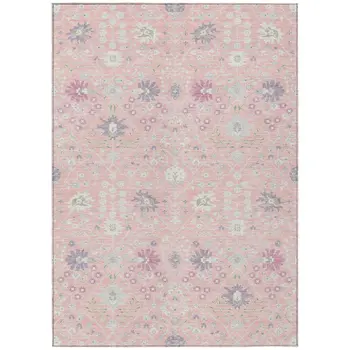 5' X 8' Pink Purple And Gray Oriental Washable Indoor Outdoor Area Rug