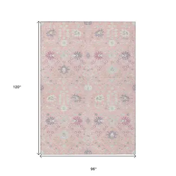 8' X 10' Pink Purple And Gray Oriental Washable Indoor Outdoor Area Rug