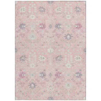 9' X 12' Pink Purple And Gray Oriental Washable Indoor Outdoor Area Rug
