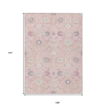9' X 12' Pink Purple And Gray Oriental Washable Indoor Outdoor Area Rug
