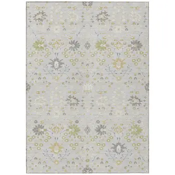 8' X 10' Silver Gray And Gold Oriental Washable Indoor Outdoor Area Rug