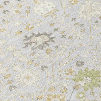 8' X 10' Silver Gray And Gold Oriental Washable Indoor Outdoor Area Rug
