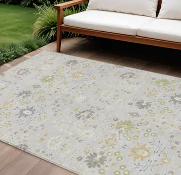 9' X 12' Silver Gray And Gold Oriental Washable Indoor Outdoor Area Rug