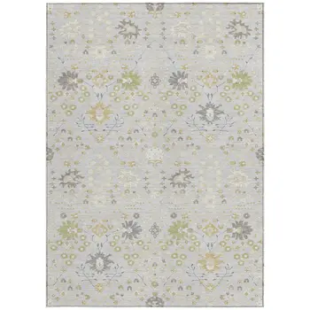 10' X 14' Silver Gray And Gold Oriental Washable Indoor Outdoor Area Rug