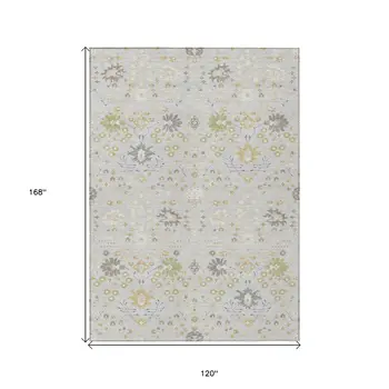 10' X 14' Silver Gray And Gold Oriental Washable Indoor Outdoor Area Rug