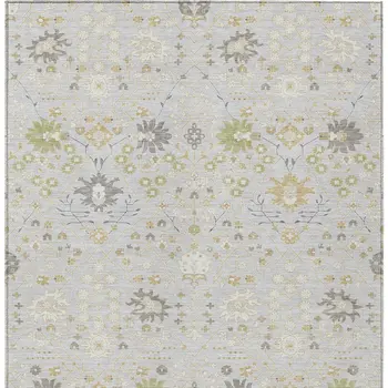 10' X 14' Silver Gray And Gold Oriental Washable Indoor Outdoor Area Rug