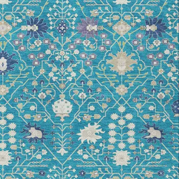 3' X 5' Teal Blue Purple And Ivory Oriental Washable Indoor Outdoor Area Rug