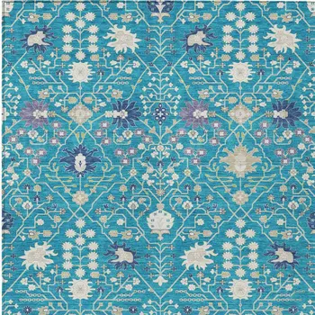 5' X 8' Teal Blue Purple And Ivory Oriental Washable Indoor Outdoor Area Rug