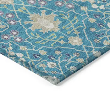 8' X 10' Teal Blue Purple And Ivory Oriental Washable Indoor Outdoor Area Rug