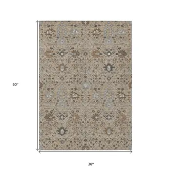 3' X 5' Taupe Brown And Gray Oriental Washable Indoor Outdoor Area Rug