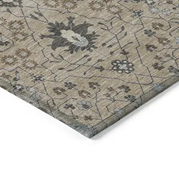 3' X 5' Taupe Brown And Gray Oriental Washable Indoor Outdoor Area Rug