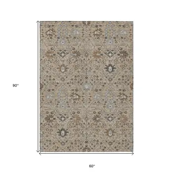 5' X 8' Taupe Brown And Gray Oriental Washable Indoor Outdoor Area Rug