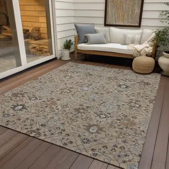 5' X 8' Taupe Brown And Gray Oriental Washable Indoor Outdoor Area Rug