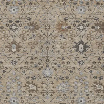 5' X 8' Taupe Brown And Gray Oriental Washable Indoor Outdoor Area Rug